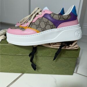 Gucci Pink and Purple Monogram Sneakers